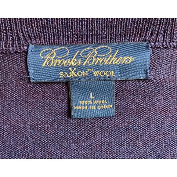 Brooks Brother's Mens Large Sweater Pullover Purple V neck Saxxon Wool Minimali - Picture 2 of 10